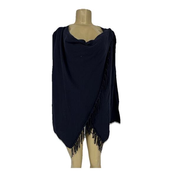 Chico's Sweaters - Chico’s XL Women Draped Front Sweater Navy Blue Fringe Trim Long Sleeve K10-21